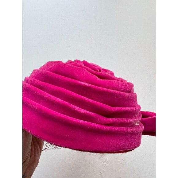 Vintage FRENCH ROOM Fuchsia Pink Velvet Pleated Bow Turban Juliet Hat - Picture 10 of 16